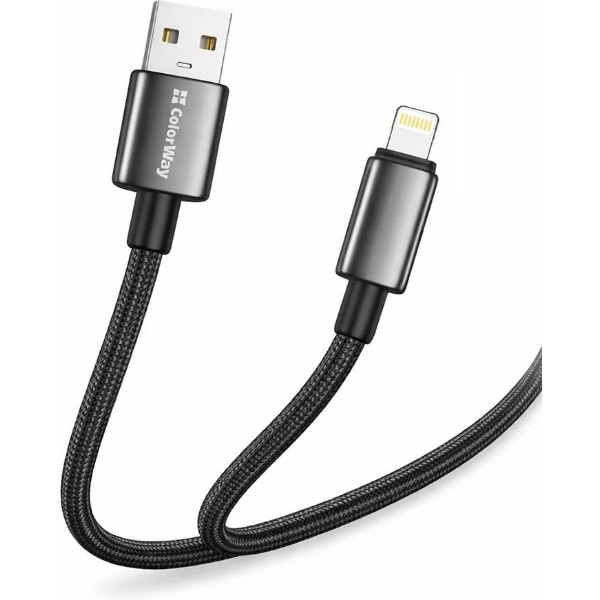 Фото - Кабель Colorway USB - Apple Lightning (zinc alloy braided) 3А 1м Black (CW-CBUL098-BK)